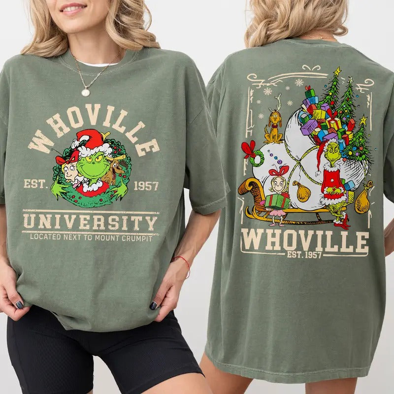 Whoville University Comfort Colors Shirt, Whoville University Est 1957 Sweatshirt, Grinch Christmas Sweater, Christmas...