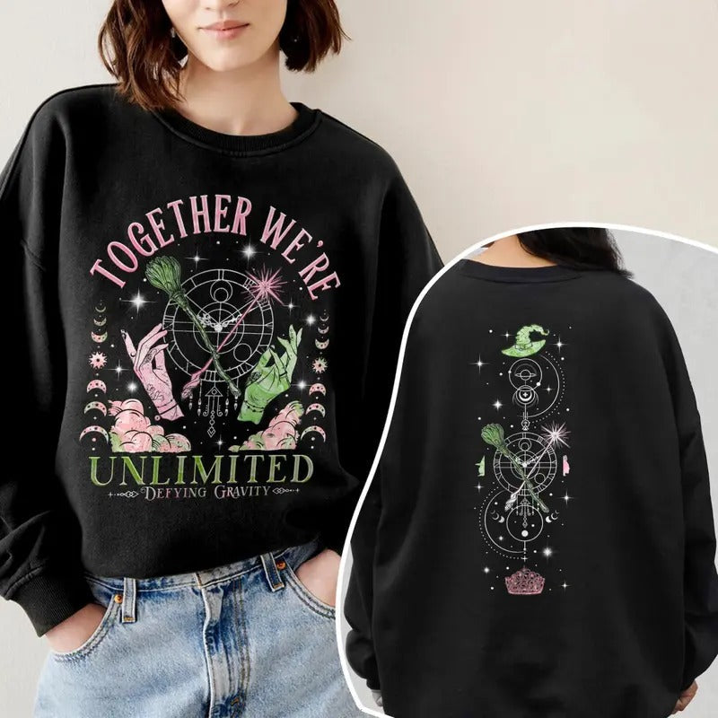 Wicked Together We're Unlimited Sweatshirt, Defying Gravity Broomstick Magic Wand Shirt, Wicked Movie Tee Shirt, Wizard...