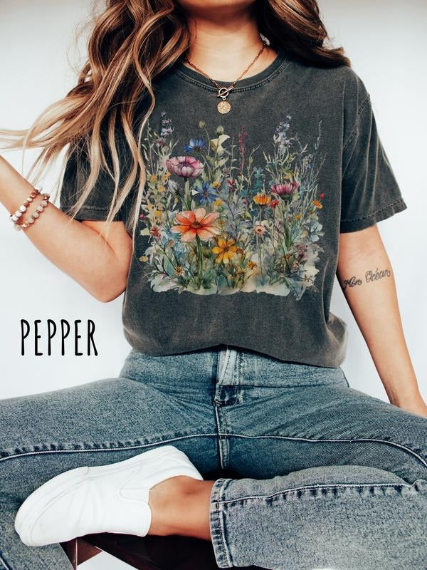 Wildflower Boho Cottagecore Shirt, Aesthetic Flower T-Shirt, Vintage Floral Shirt, Fairycore T Shirt, Forestcore Shirt...