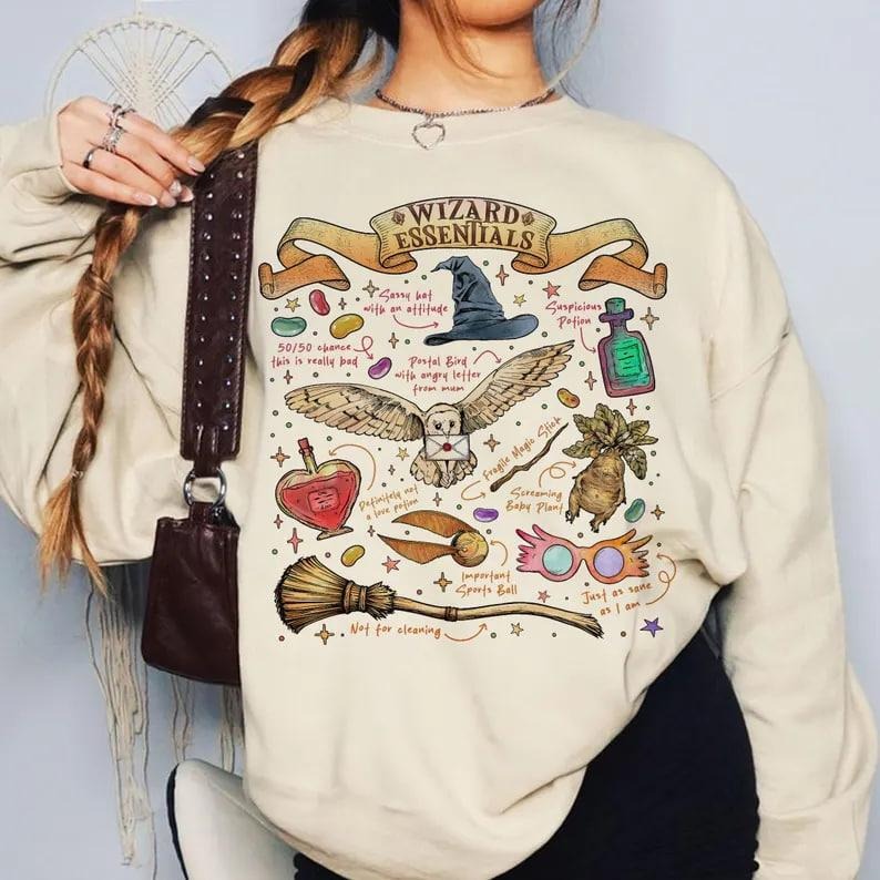 Wizard Essentials Sweatshirt, Wizarding World TShirt For Fan, Fall Season Hoodie, Gift For Book Lover | ZylaModa.com