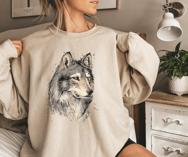 Wolf T Shirt Hoodie Sweater, Wolf Hoodie, Animal Gift, Cute Animal Sweatshirt, Grey Wolf Hoodie, Wolf Lover Gifts, Animal...