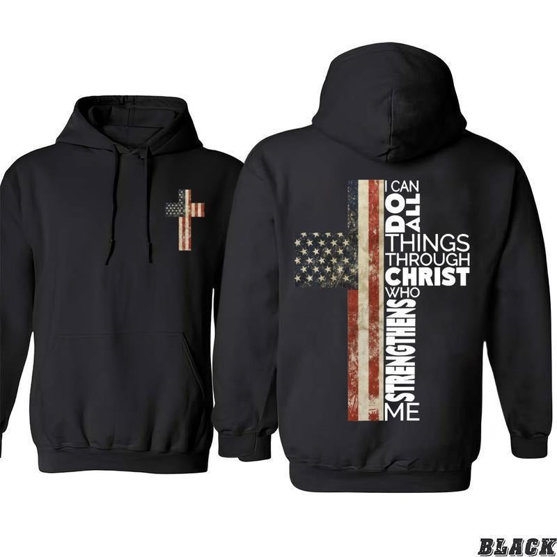 Christian American Flag Cross Design 2 Sides Hoodie/Sweatshirt/T-Shirt, For Men/Women