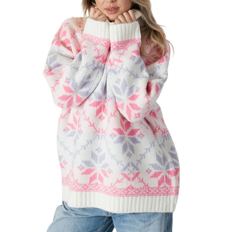 Women Cute Turtleneck Sweaters Casual Snowflake Print Comfy Warm Long Sleeve Pullover Basic Knitwear for Fall Streetwear...