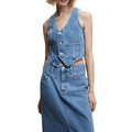 Women Denim Vest, Sleeveless V Neck Button Vest Outwear Gilet with Pockets for Casual Street Womenswear Check T-Shirts,...