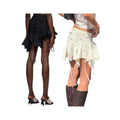 Women Gothic Punk Irregular Skirts Solid Color Drawstring Tie-Up Ruched Ruffles Mini Skirt Summer Fashion Short Skirts...