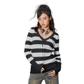 Women Long Sleeve Knit Tops Casual V-neck Striped Pullover Shirt Blouse for Club Streetwear Fashion Fit Hoodie, Sweatshirt
