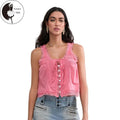 Women Vest, Sleeveless Button Vest Lace Patchwork Outwear Gilet for Casual Street T-Shirts, Hoodie, Sweatshirt | ZylaModa.com