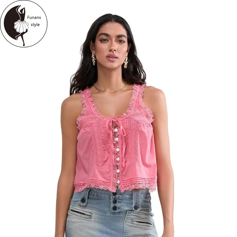 Women Vest, Sleeveless Button Vest Lace Patchwork Outwear Gilet for Casual Street T-Shirts, Hoodie, Sweatshirt | ZylaModa.com