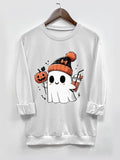 Women's  Cartoon Ghost & Pumpkin Print Drop Shoulder Sweatshirt, Casual Long Sleeve Round Neck Pullover for Daily Wear,...