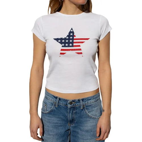 Women's 4th of July Tops Casual Slim Fit Star Print Round Neck Short Sleeve T-Shirt Lady Womenswear Polyester Underwear...