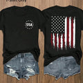 Women's American Flag & Letter Print Round Neck Tee, Casual Short Sleeve Crew Neck T-shirt for Daily Wear, Ladies Clothes...