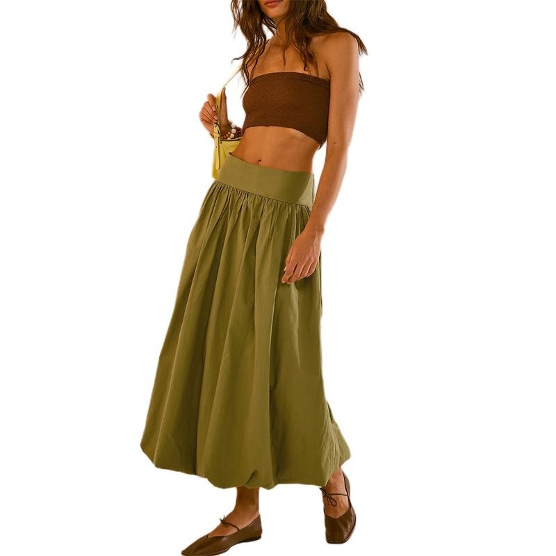 Women's Ankle Length Skirt Casual Loose Fitting Elastic Waist Solid Color Puffball Skirt for Summer Spring Lady...