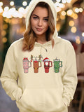 Women's Cartoon Christmas Print Drawstring Pocket Hoodie, Casual Long Sleeve Hooded Sweatshirt for Fall & Winter, Women's...