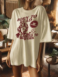 Women's Cartoon Figure & Letter Print Drop Shoulder Tee, Casual Half Sleeve Round Neck T-shirt for Summer, Ladies Clothes...