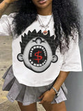 Women's Cartoon Figure Print Round Neck Tee, Fashion Casual Short Sleeve T-shirt for Daily Wear, Ladies Summer Clothes...