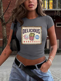 Women's Cartoon French Fries Print Round Neck Tee, Casual Short Sleeve T-shirt for Daily Wear, Ladies Clothes for All...