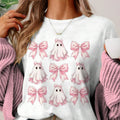Women's Cartoon Ghost & Bow Print Round Neck Tee, Fashion Casual Short Sleeve T-shirt, Ladies Summer Clothes for Daily...