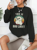 Women's Cartoon Ghost & Letter Print Drop Shoulder Sweatshirt, Casual Long-Sleeve Round Neck Pullover Top for Daily...
