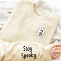 Women's Cartoon Ghost & Letter Print Drop Shoulder Sweatshirt, Casual Long Sleeve Round Neck Pullover for Daily Wear,...