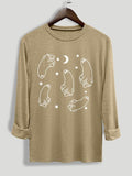 Women's Cartoon Ghost Print Round Neck Tee, Casual Halloween Long Sleeve Crew Neck T-shirt for Daily Wear, Ladies...