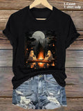 Women's Cartoon Ghost Print Round Neck Tee, Fashion Casual Short Sleeve T-shirt, Ladies Summer Clothes for Daily Wear...