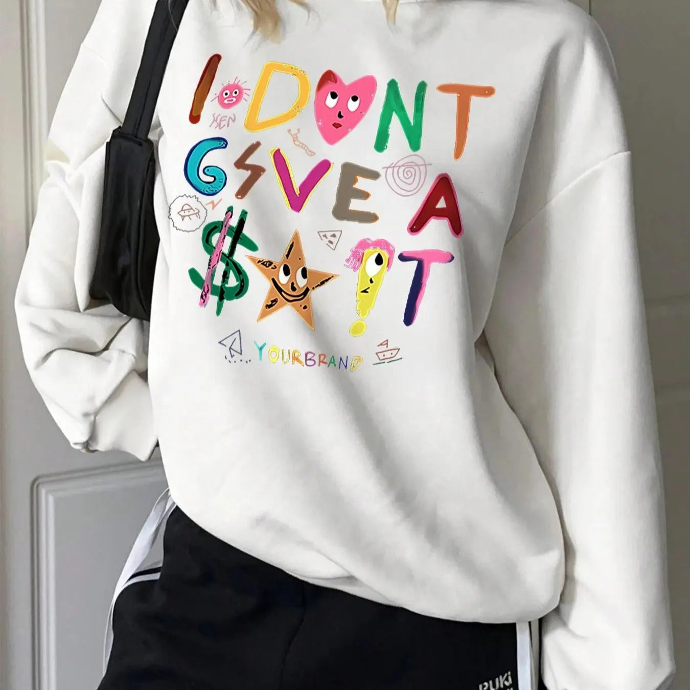 Women's Cartoon Letter Print Drop Shoulder Sweatshirt, Casual Long Sleeve Round Neck Pullover for Spring & Fall, Ladies...