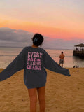 Women's Cartoon Sun & Letter Print Drop Shoulder Thermal Lined Sweatshirt, Casual Long Sleeve Round Neck Pullover for...