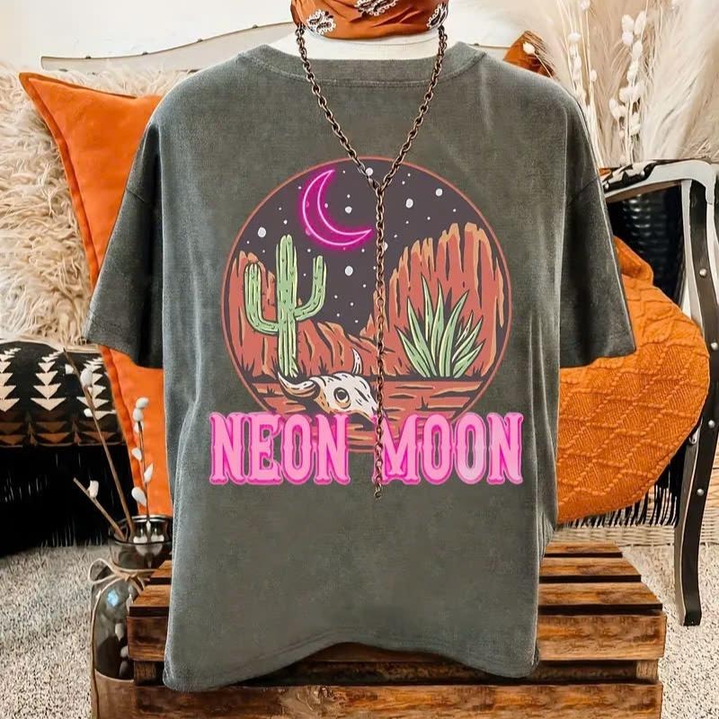 Women's Casual Neon Moon Graphic Tee Cotton Fabric style 02 Hoodie, Sweatshirt | ZylaModa.com
