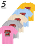 Women's Cherry & Letter Print Round Neck Tee, Casual Short Sleeve T-shirt for Daily Wear, Ladies Clothes for All Seasons,...