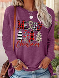 Women's Christmas Letter Print Drop Shoulder Tee, Casual Long Sleeve Round Neck T-shirt for Fall & Winter, Women's Top...