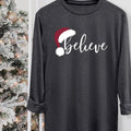Women's Christmas Letter Print Round Neck Tee, Casual Long Sleeve Crew Neck T-shirt for Fall & Winter, Women's Top for...