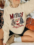 Women's Christmas Themed Letter & Reindeer Print Drop Shoulder Thermal Lined  Sweatshirt, Casual Long Sleeve Round Neck...