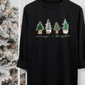 Women's Christmas Tree & Letter Print Round Neck Tee, Casual Long Sleeve Crew Neck T-shirt for Fall & Winter, Women's Top...