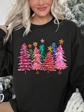 Women's Christmas Tree Print Drop Shoulder Sweatshirt, Casual Long Sleeve Round Neck Pullover for Daily Wear, Ladies Fall...