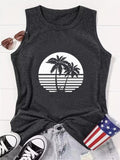Women's Coconut Tree Print Round Neck Tank Top, Graphic Top, Casual Sleeveless Top for Beach Vacation Holiday, Comfort...