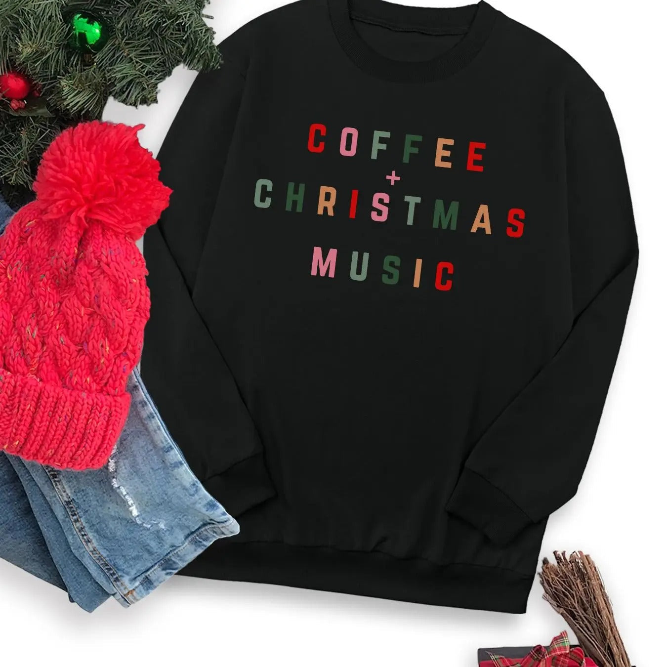 Women's Colorful Letter Print Round Neck Sweatshirt, Casual Long Sleeve Crew Neck Pullover for Fall & Winter, Women's...