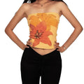 Women's Crop Tube Tops Slim Flower Print Off Shoulder Showing Navel Backless Sleeveless Shirt for Summer Lady Polyester...