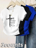 Women's Cross Print Round Neck Tee, Casual Short Sleeve T-shirt for Daily Wear, Ladies Clothes for All Seasons, Top...