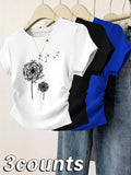 Women's Dandelion Print Round Neck Tee, Casual Short Sleeve Crew Neck T-shirt for Daily Wear, Ladies Clothes for All...