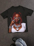 Women's Figure Print Round Neck Tee, Fashion Casual Crew Neck Short Sleeve T-shirt for Daily Holiday Vacation Outdoor...