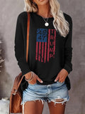 Women's Flag Letter Print Round Neck T-shirt, Casual Long Sleeve Crew Neck T-shirt for Daily Wear, Ladies Clothes for All...