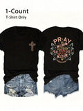 Women's Floral & Letter Print Round Neck Tee, Fashion Casual Crew Neck Short Sleeve T-Shirt for Daily Holiday Vacation...