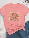 Women's Floral & Letter Print Round Neck Tee, Fashion Casual Crew Neck T-Shirt for Daily Holiday Vacation Outdoor Wear,...