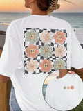 Women's Floral Print Drop Shoulder Tee, Casual Half Sleeve Round Neck T-shirt for Summer, Ladies Clothes for Daily Wear...