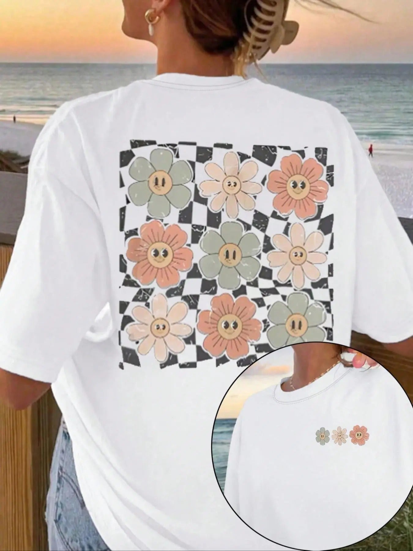 Women's Floral Print Drop Shoulder Tee, Casual Half Sleeve Round Neck T-shirt for Summer, Ladies Clothes for Daily Wear...