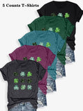 Women's Four-leaf Clover Print Round Neck Tee, Casual Short Sleeve Crew Neck T-shirt for Summer, Fashion Women's Top for...