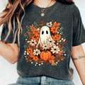 Women's Ghost & Floral Print Round Neck Tee, Casual Short Sleeve Crew Neck T-shirt for Halloween All Seasons, Fashion...