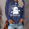 Women's Ghost & Letter Print Round Neck Tee, Casual Long Sleeve Crew Neck T-shirt for Fall & Winter, Women's Top for...