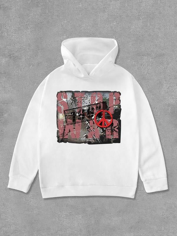 Women's Graffiti Print Drop Shoulder Hoodie, Fashion Casual Long Sleeve Hooded Sweatshirt for Daily Holiday Outdoor Wear,...
