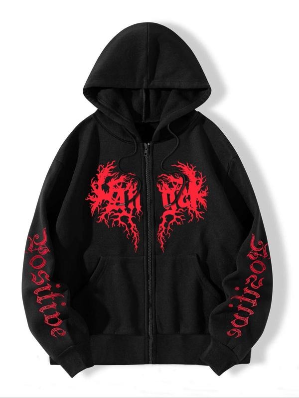 Women's Graphic Zip Up Drawstring Pocket Hoodie, Country Outfits, Fashion Casual Letter Print Hooded Outerwear for Daily...